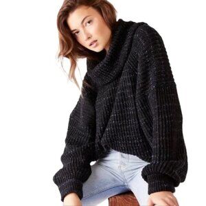 Free People XS Womens Leo Blacklight Party Cowl Neck Turtleneck Sweater Black